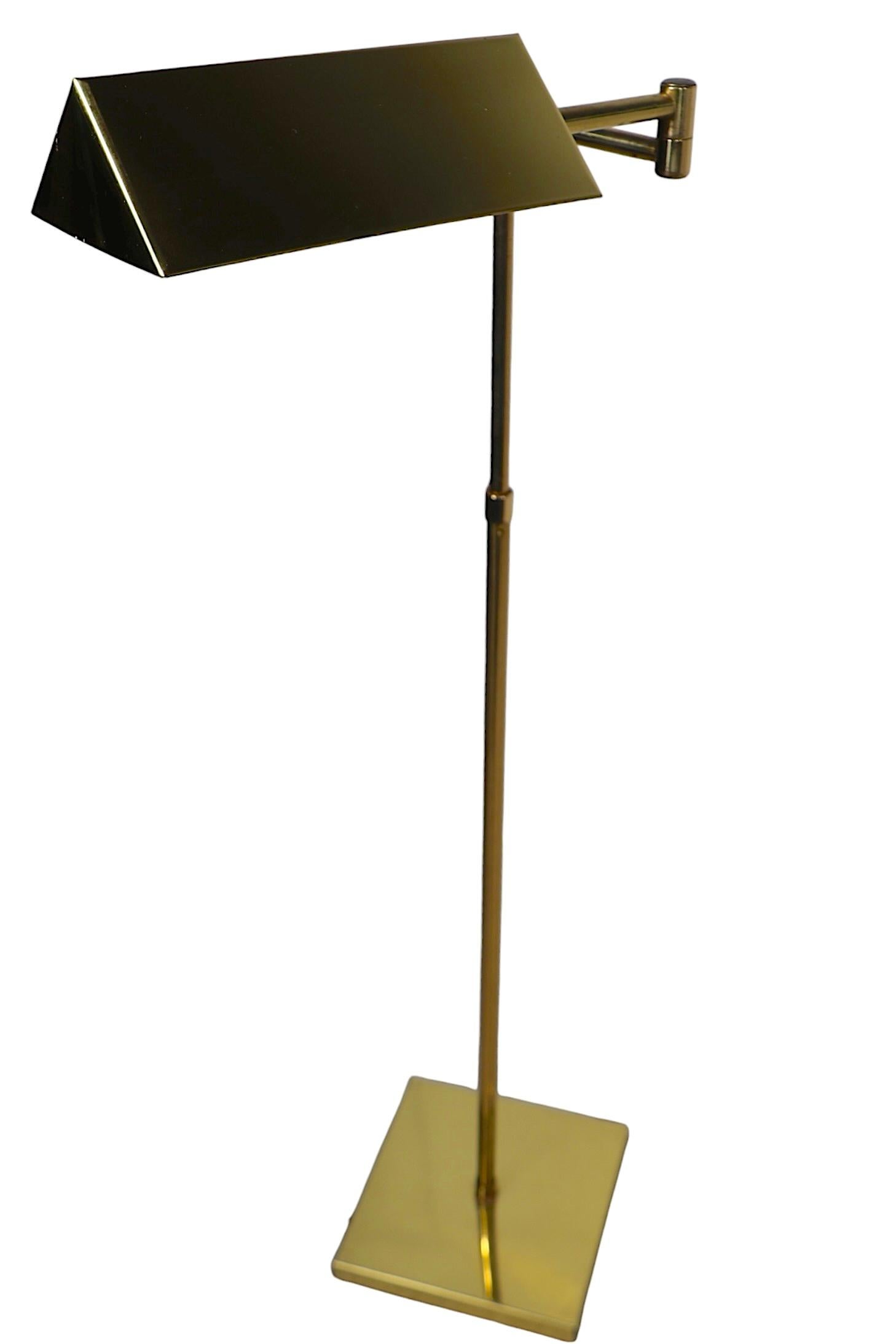 Mid Century Hollywood Regency Adjustable Brass Pharmacy Style Floor Lamp c 1970s 1