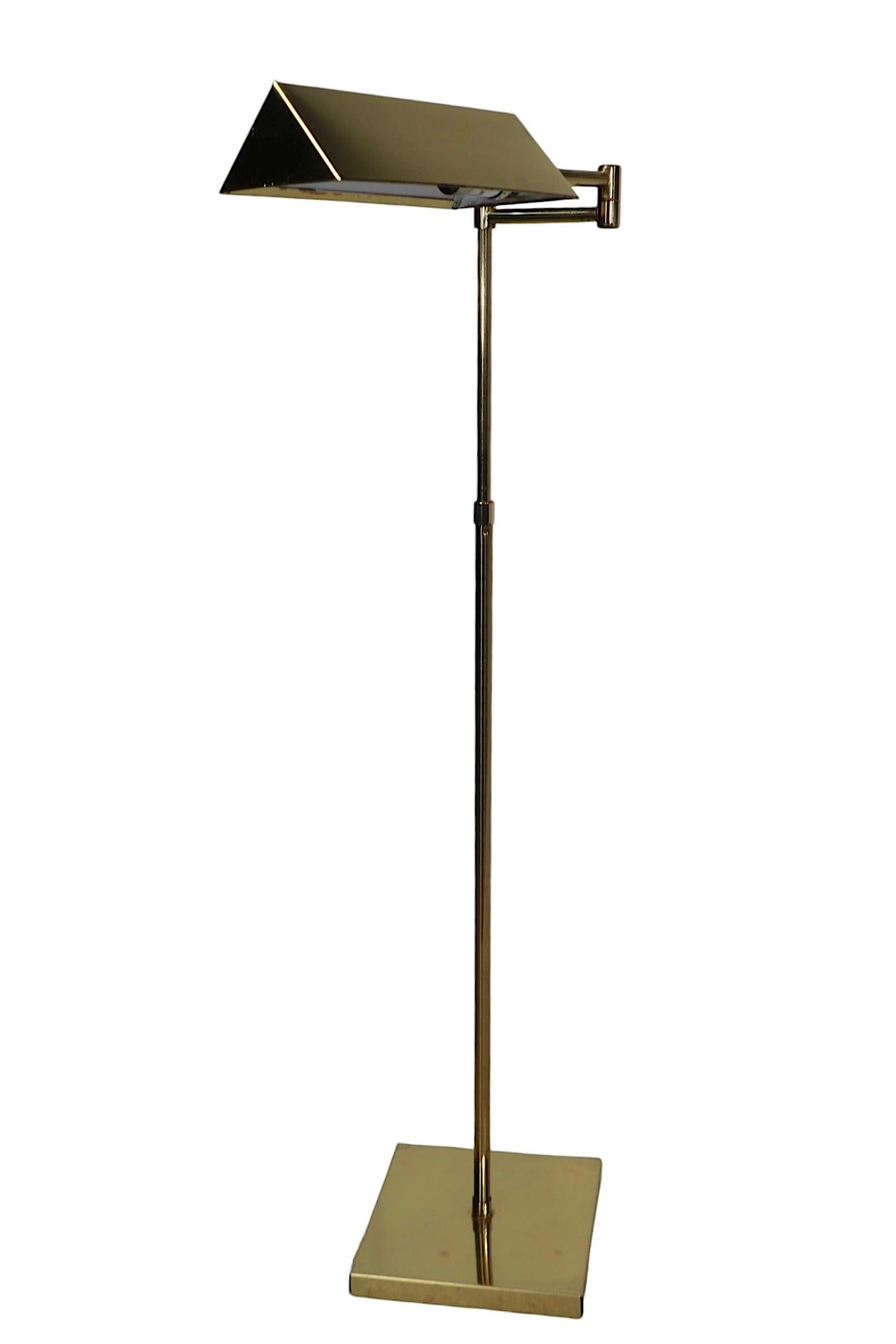 Mid Century Hollywood Regency Adjustable Brass Pharmacy Style Floor Lamp c 1970s 3