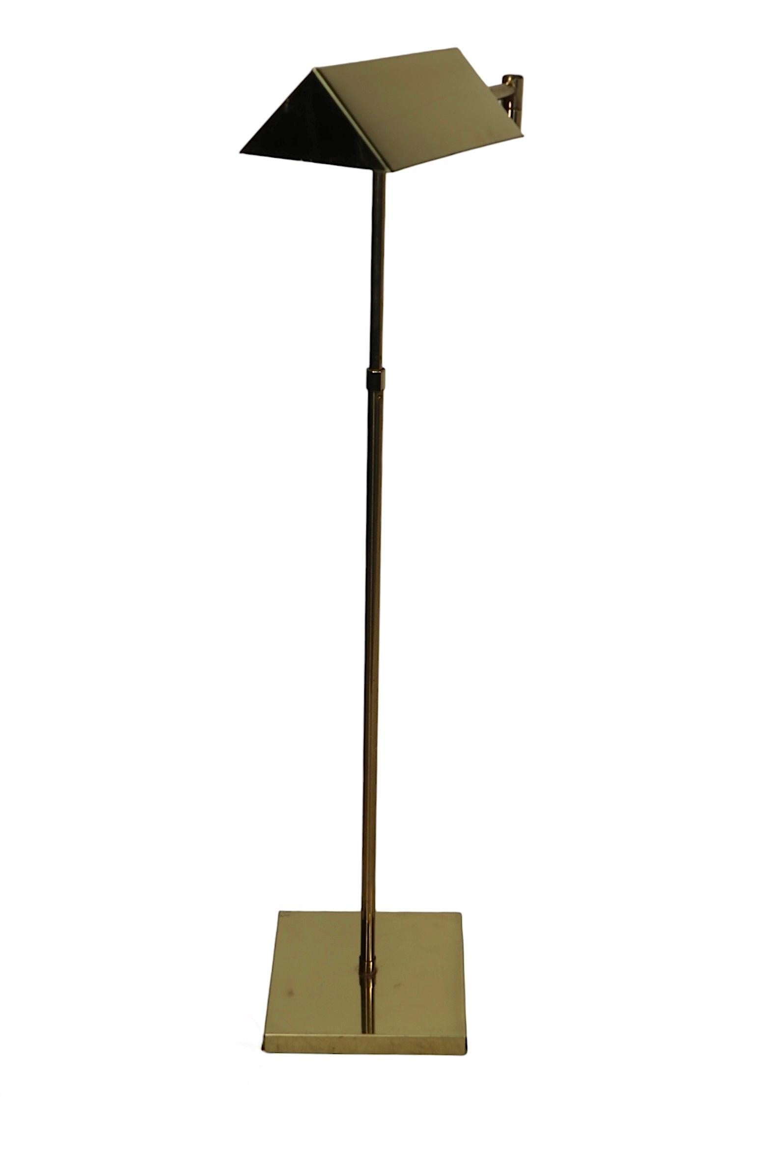 Mid Century Hollywood Regency Adjustable Brass Pharmacy Style Floor Lamp c 1970s 4