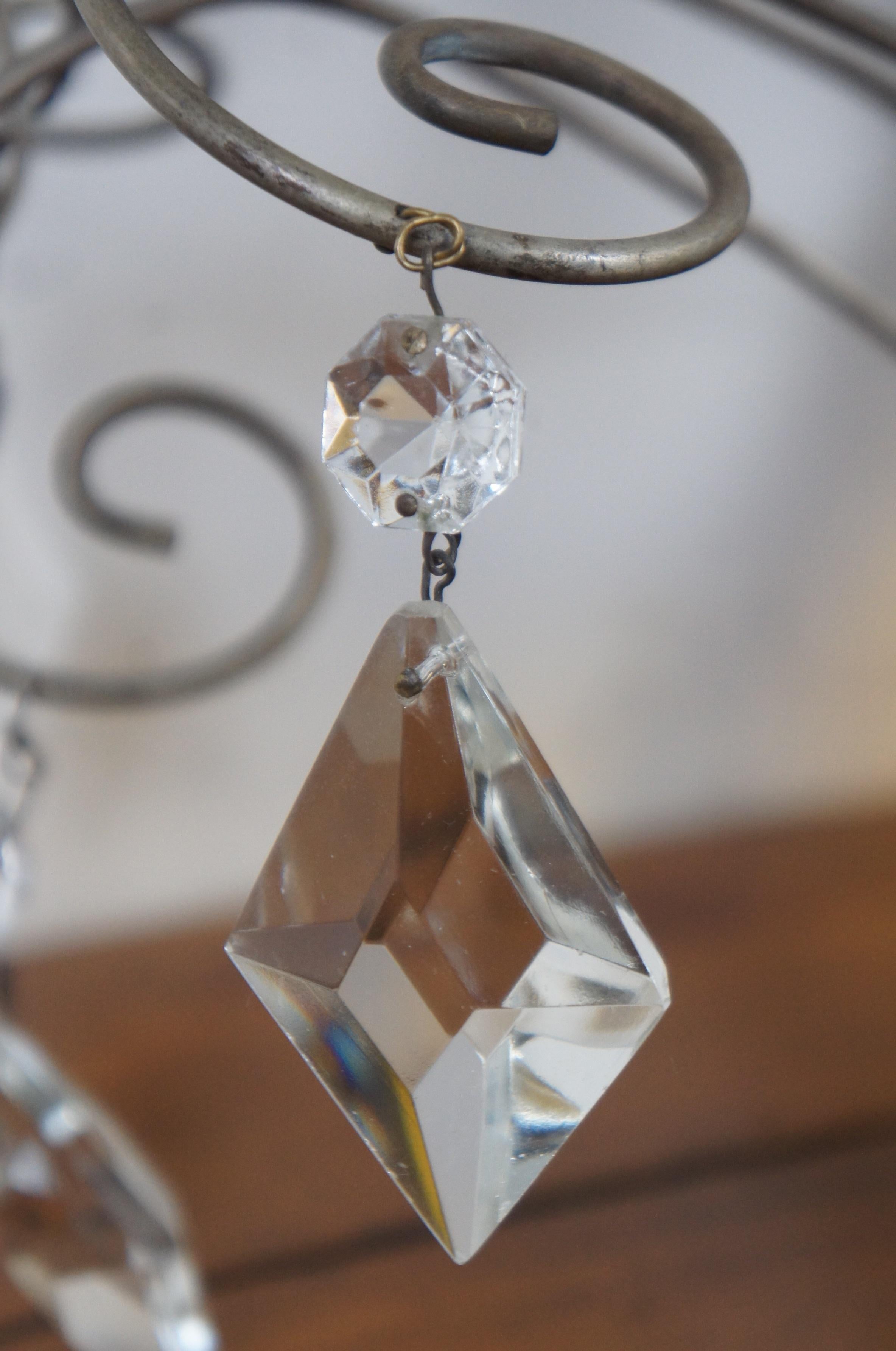 Mid Century Hollywood Regency Amber Glass & Drop Crystal Pendant Light MCM Retro For Sale 7
