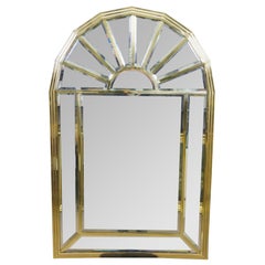 Mid Century Hollywood Regency Arched Brass Palladian Beveled Mirror 44"