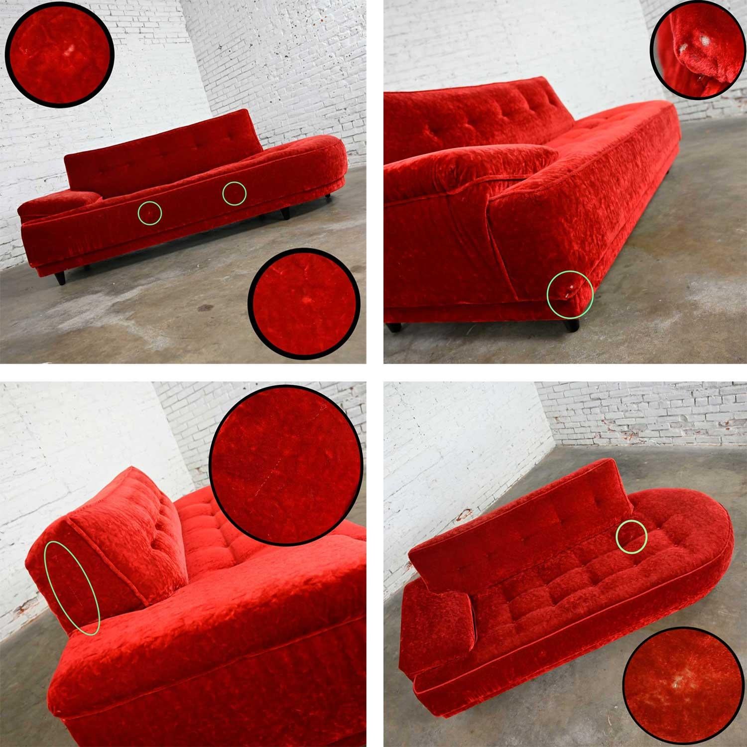 Mid Century Hollywood Regency Art Deco Style Crushed Red Velvet Chaise Lounge 6