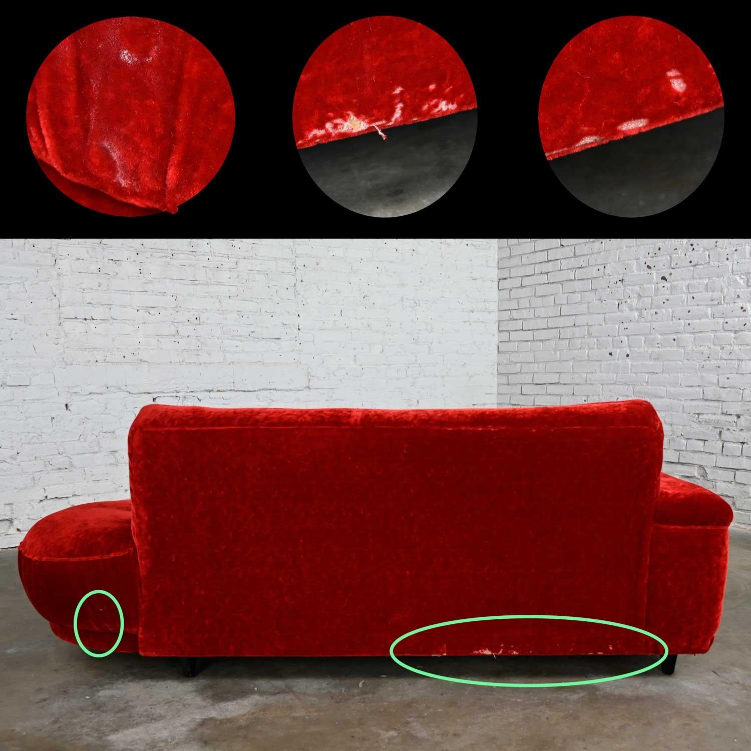 Mid Century Hollywood Regency Art Deco Style Crushed Red Velvet Chaise Lounge 7