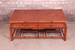 Mid-Century Hollywood Regency Bamboo Rattan Cocktail Table, Circa 1950s