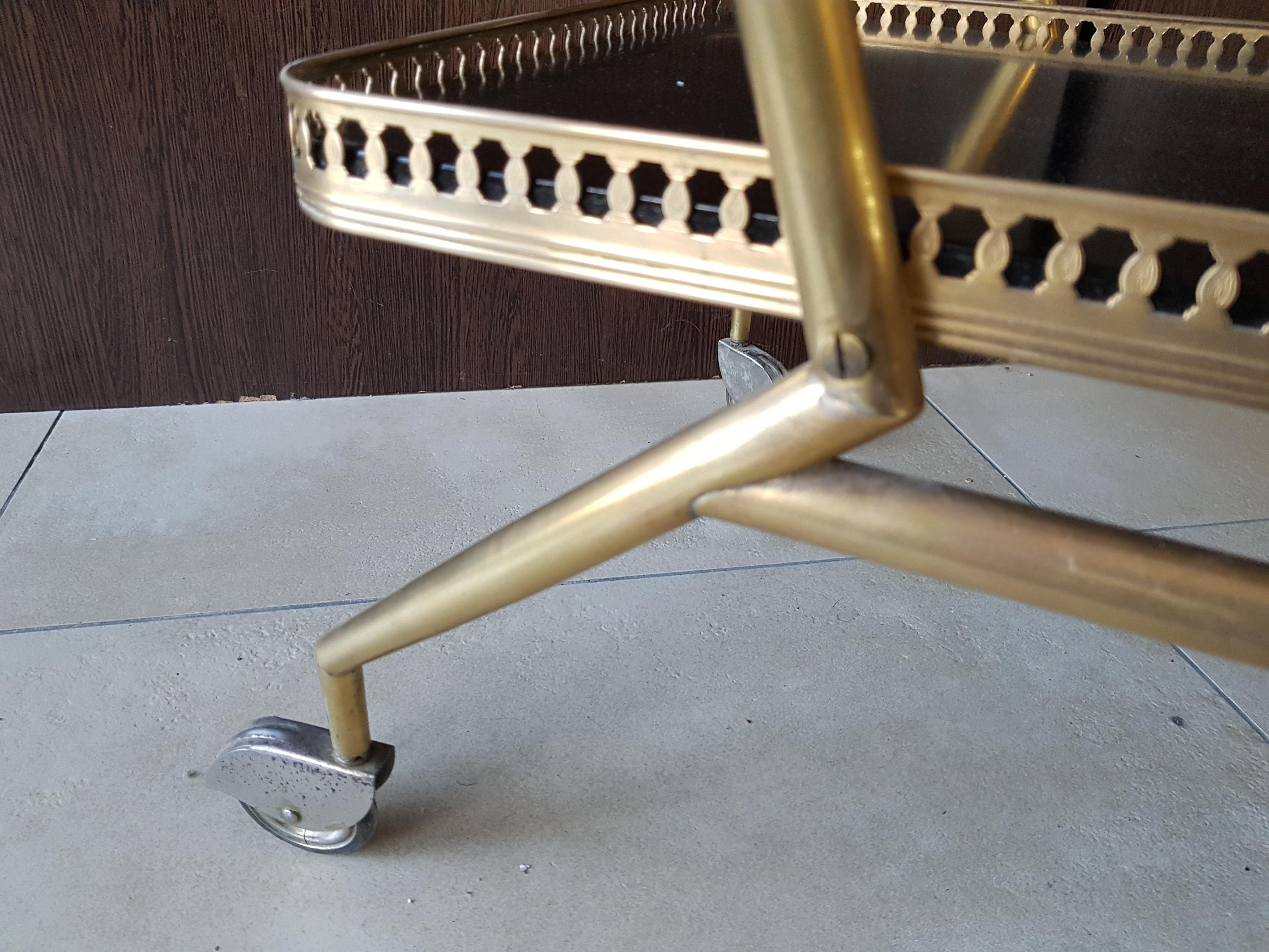 Mid-Century Hollywood Regency Bar Cart Lacca Brass, Italy 1950s 5
