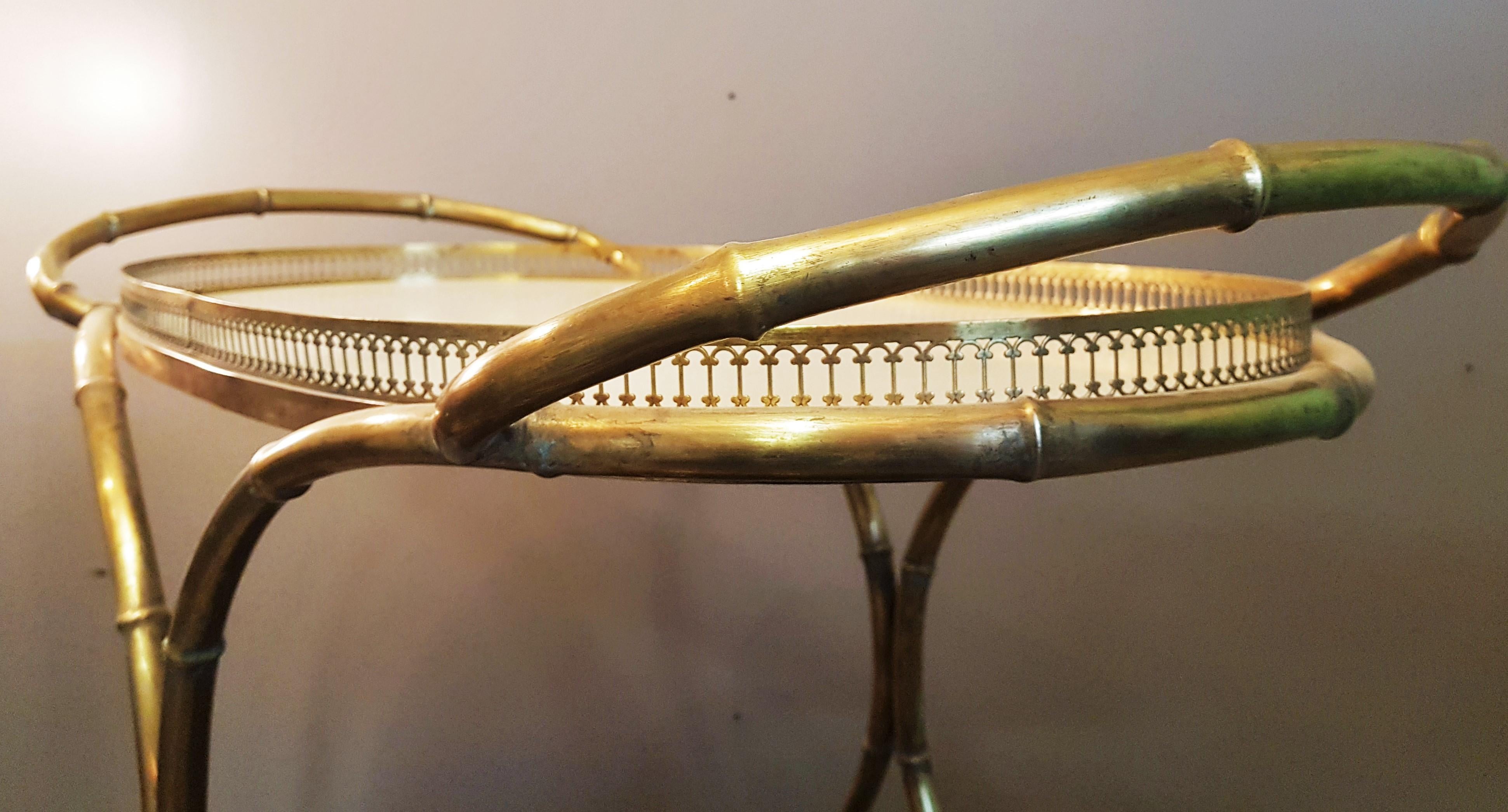Mid-Century Hollywood Regency Bar Cart style Jansen Bamboo Brass For Sale 7