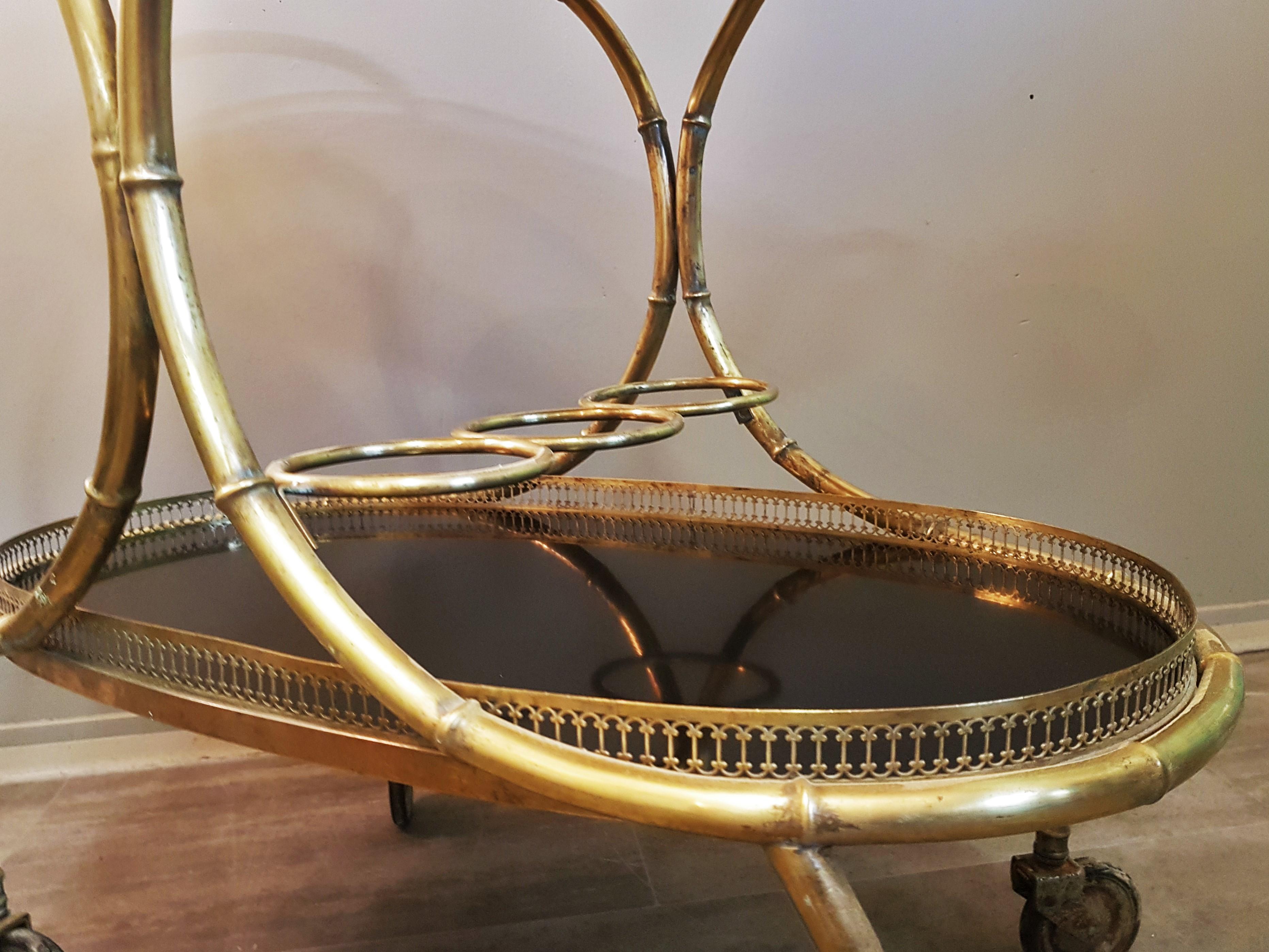 Mid-Century Hollywood Regency Bar Cart style Jansen Bamboo Brass For Sale 8