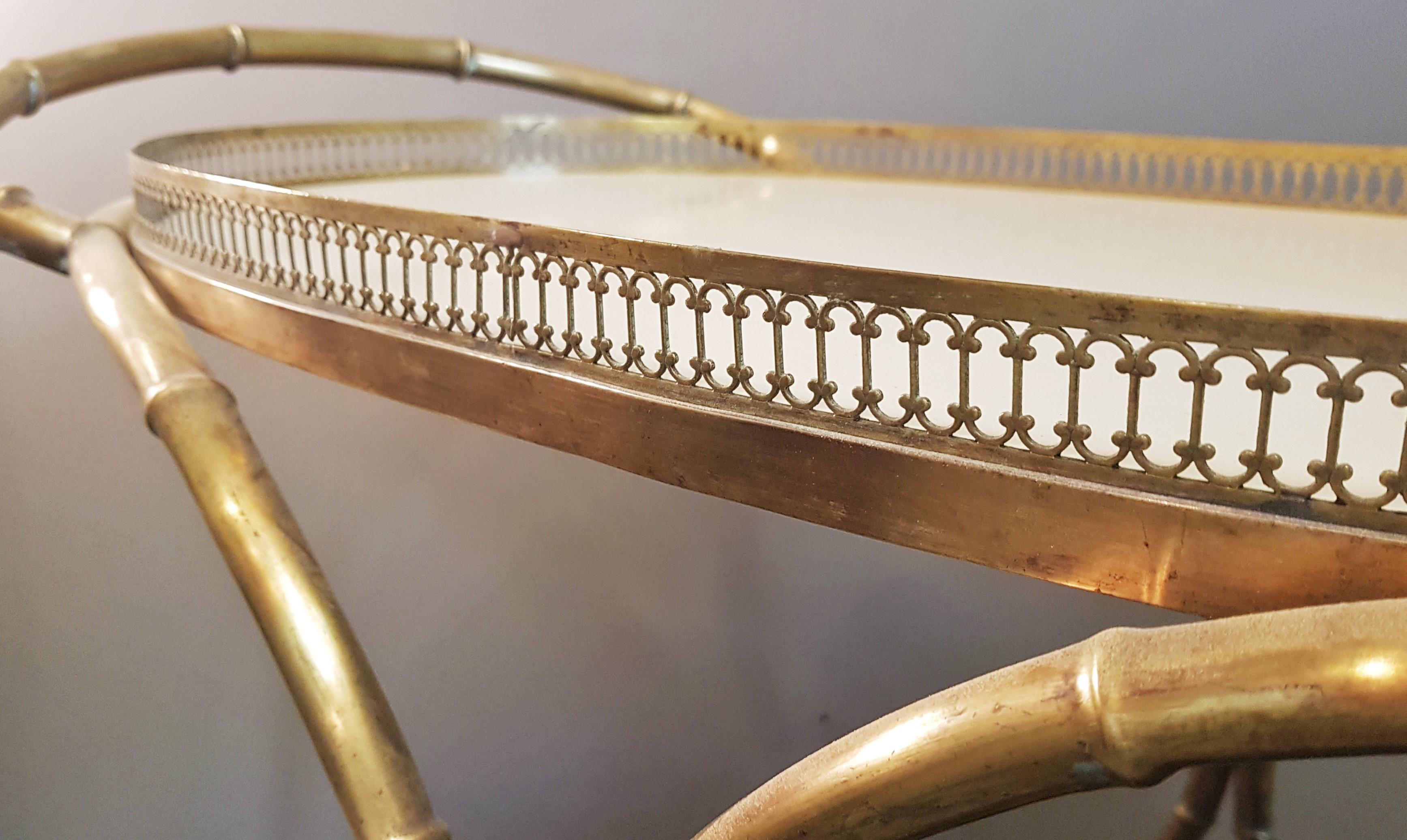 Mid-Century Hollywood Regency Bar Cart style Jansen Bamboo Brass For Sale 10