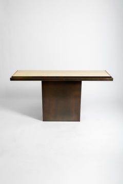 Consola de pared Belgo Chrom de la regencia de Hollywood de mediados de siglo, metal y travertino