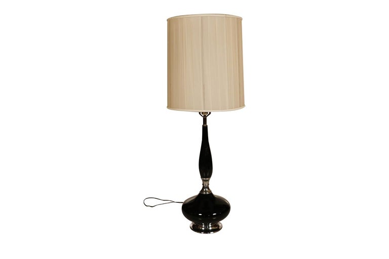 Mid-20th Century Midcentury Hollywood Regency Black Ceramic Chrome Table Lamp For Sale