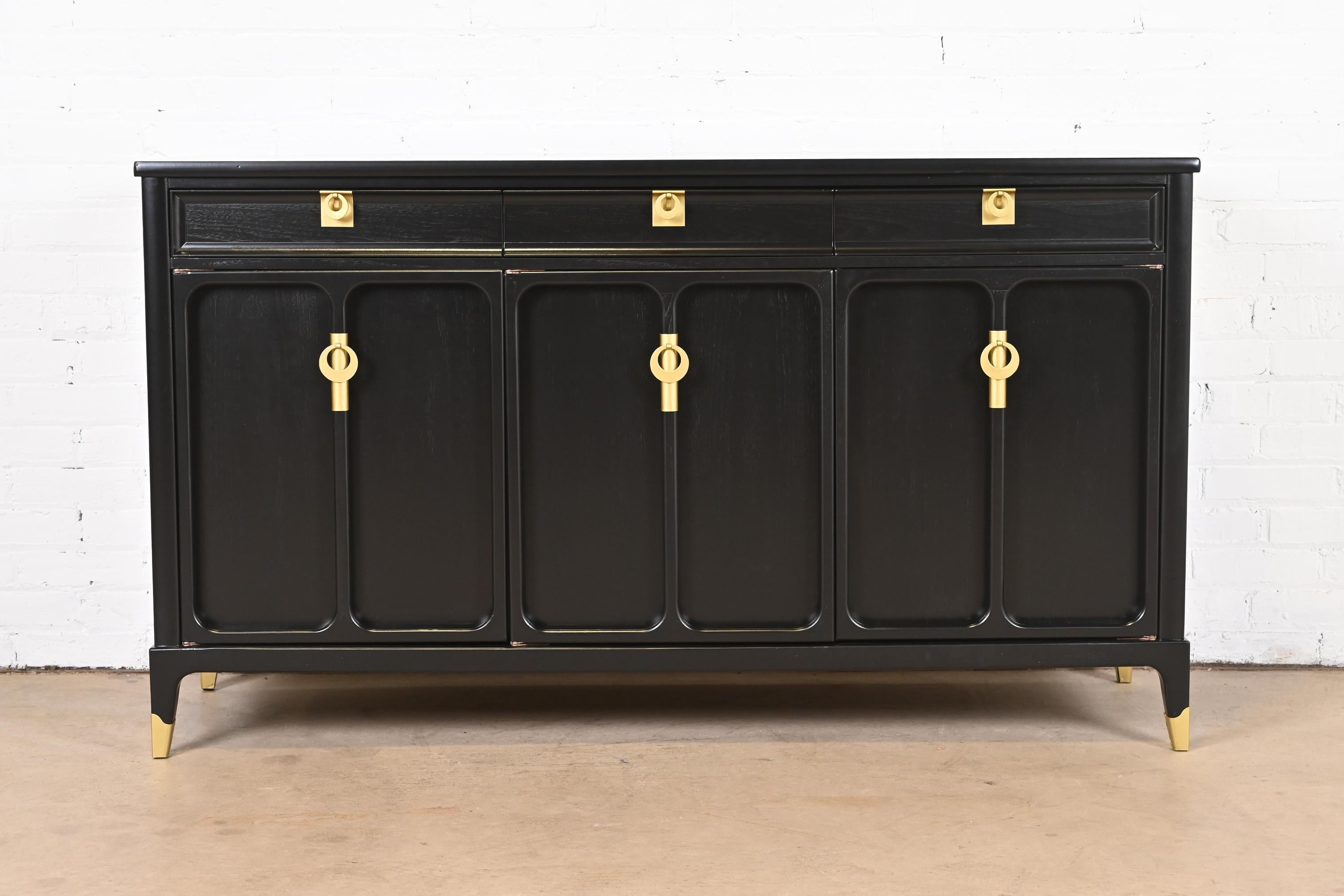 Mid-Century Modern Mid-Century Hollywood Regency Black Lacquered Sideboard by White Furniture