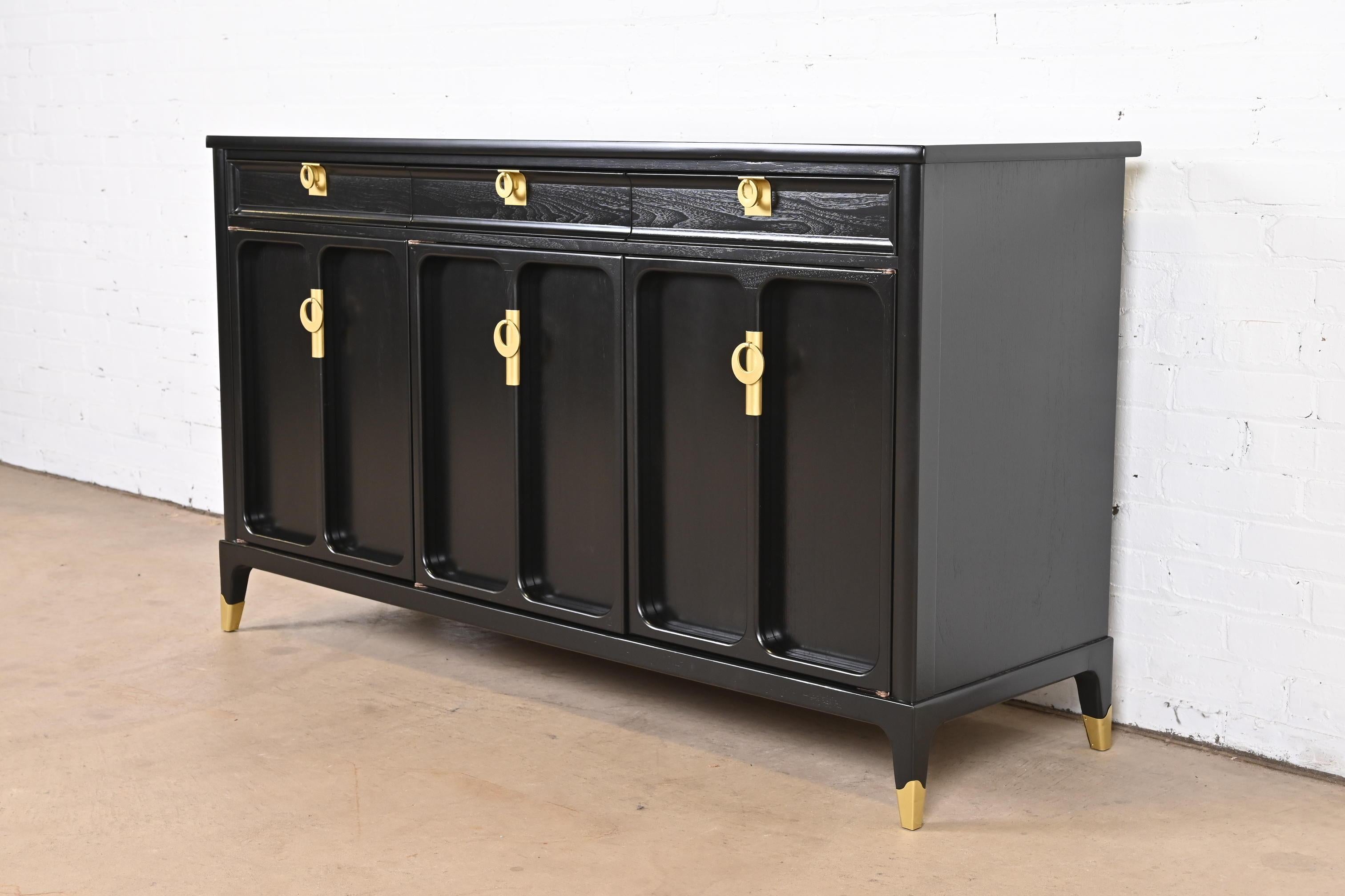 American Mid-Century Hollywood Regency Black Lacquered Sideboard by White Furniture
