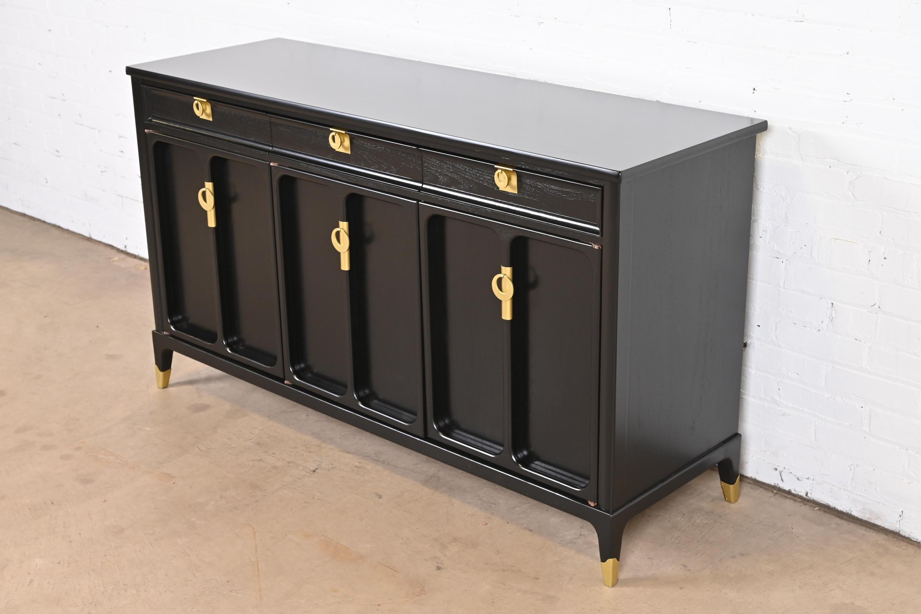 Mid-Century Hollywood Regency Black Lacquered Sideboard by White Furniture In Good Condition In South Bend, IN