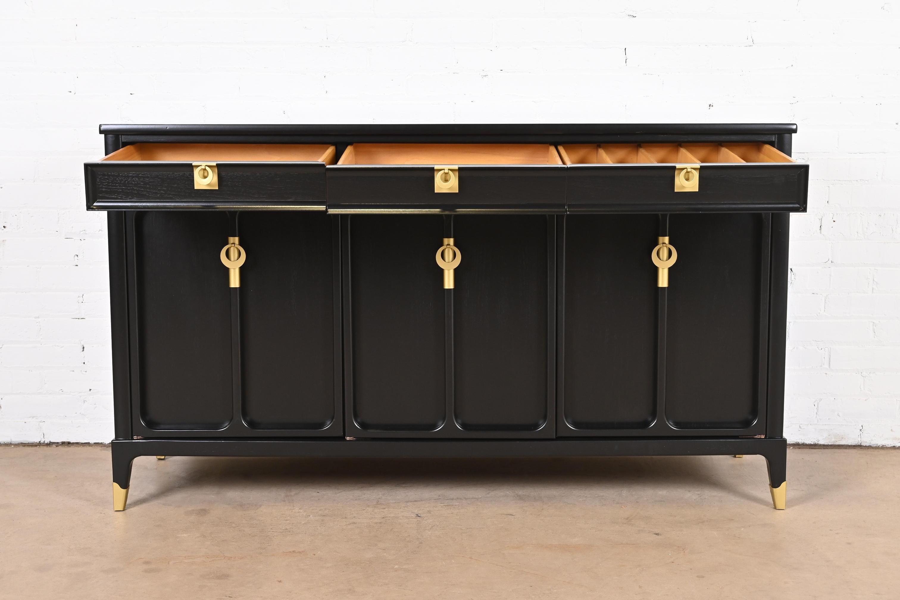 Mid-Century Hollywood Regency Black Lacquered Sideboard by White Furniture 1