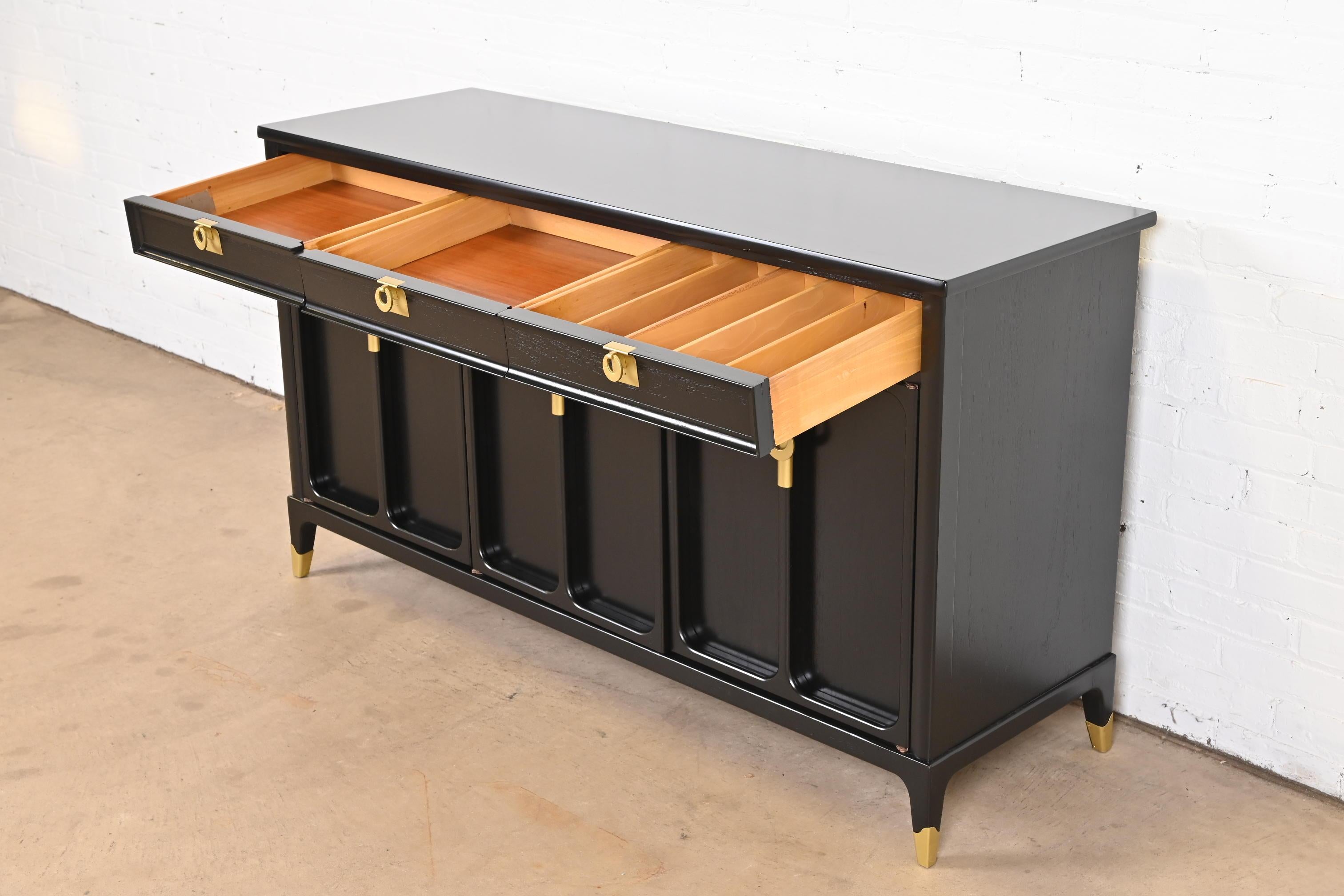Mid-Century Hollywood Regency Black Lacquered Sideboard by White Furniture 2