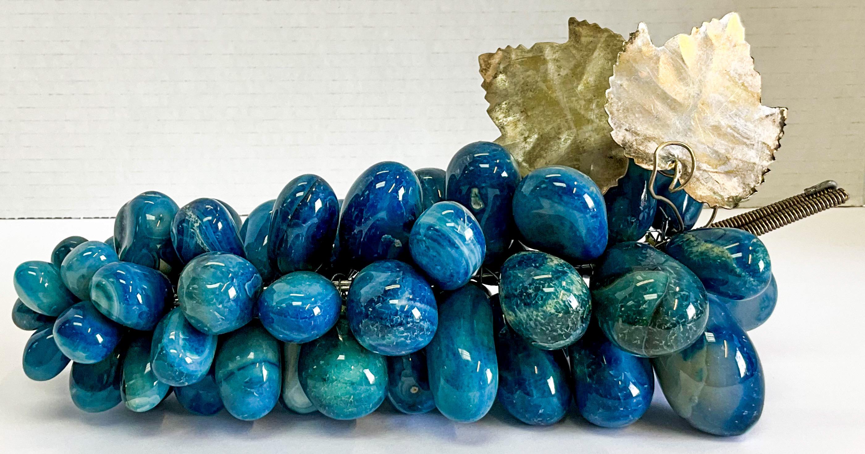 Midcentury Hollywood Regency Blue Stone / Agate Table Grapes with Silver Leaves In Good Condition For Sale In Kennesaw, GA
