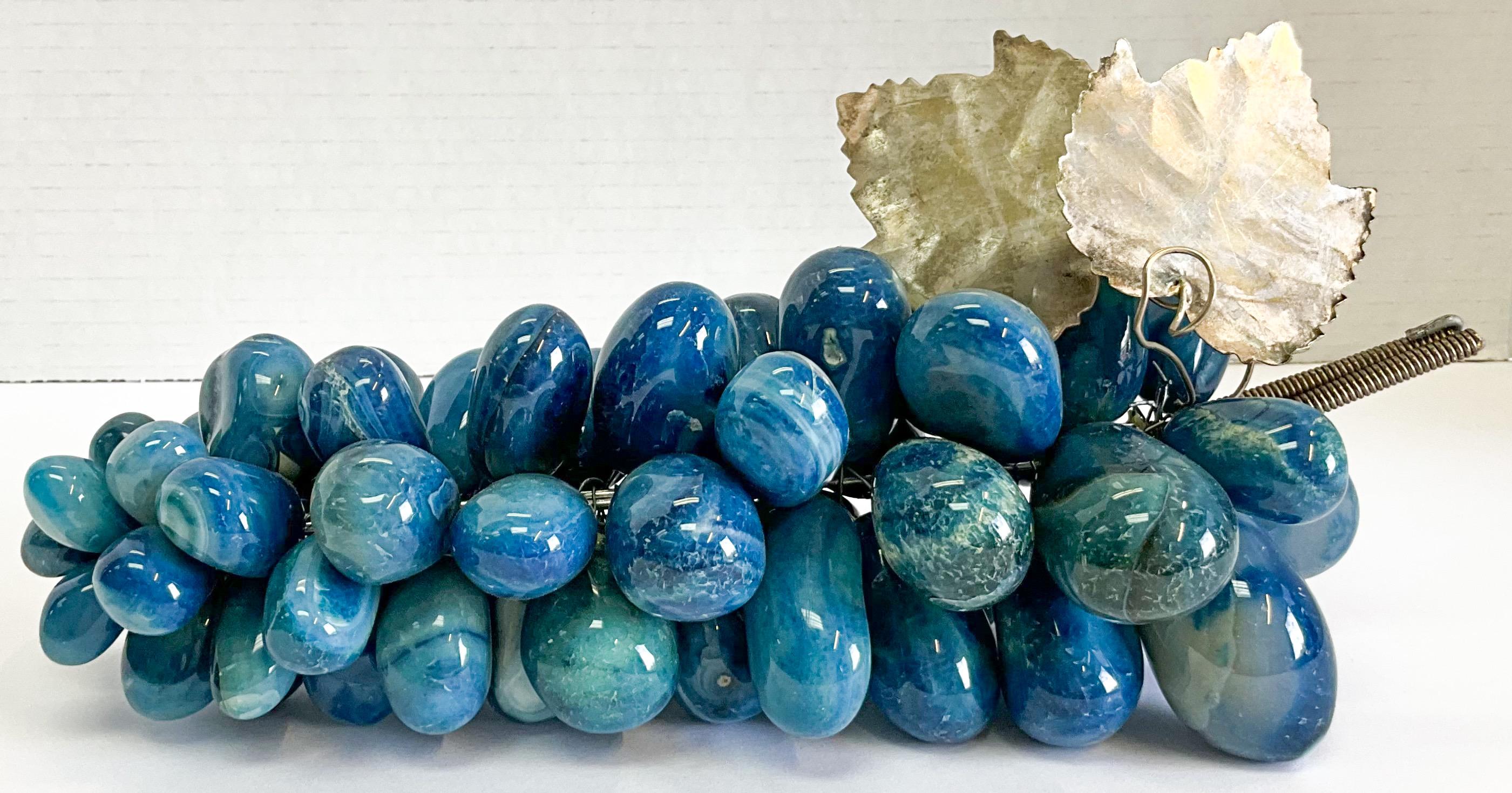 20th Century Midcentury Hollywood Regency Blue Stone / Agate Table Grapes with Silver Leaves For Sale