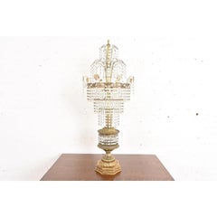 Mid-Century Hollywood Regency Brass and Crystal Prism Large Waterfall Table Lamp