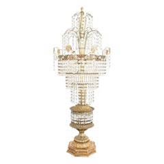 Mid-Century Hollywood Regency Brass and Crystal Prism Large Waterfall Table Lamp