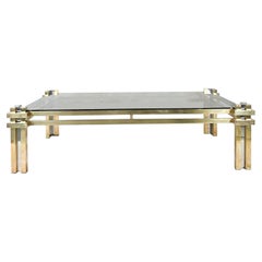Mid-Century Hollywood Regency Brass and Smoked Glass Coffee Table