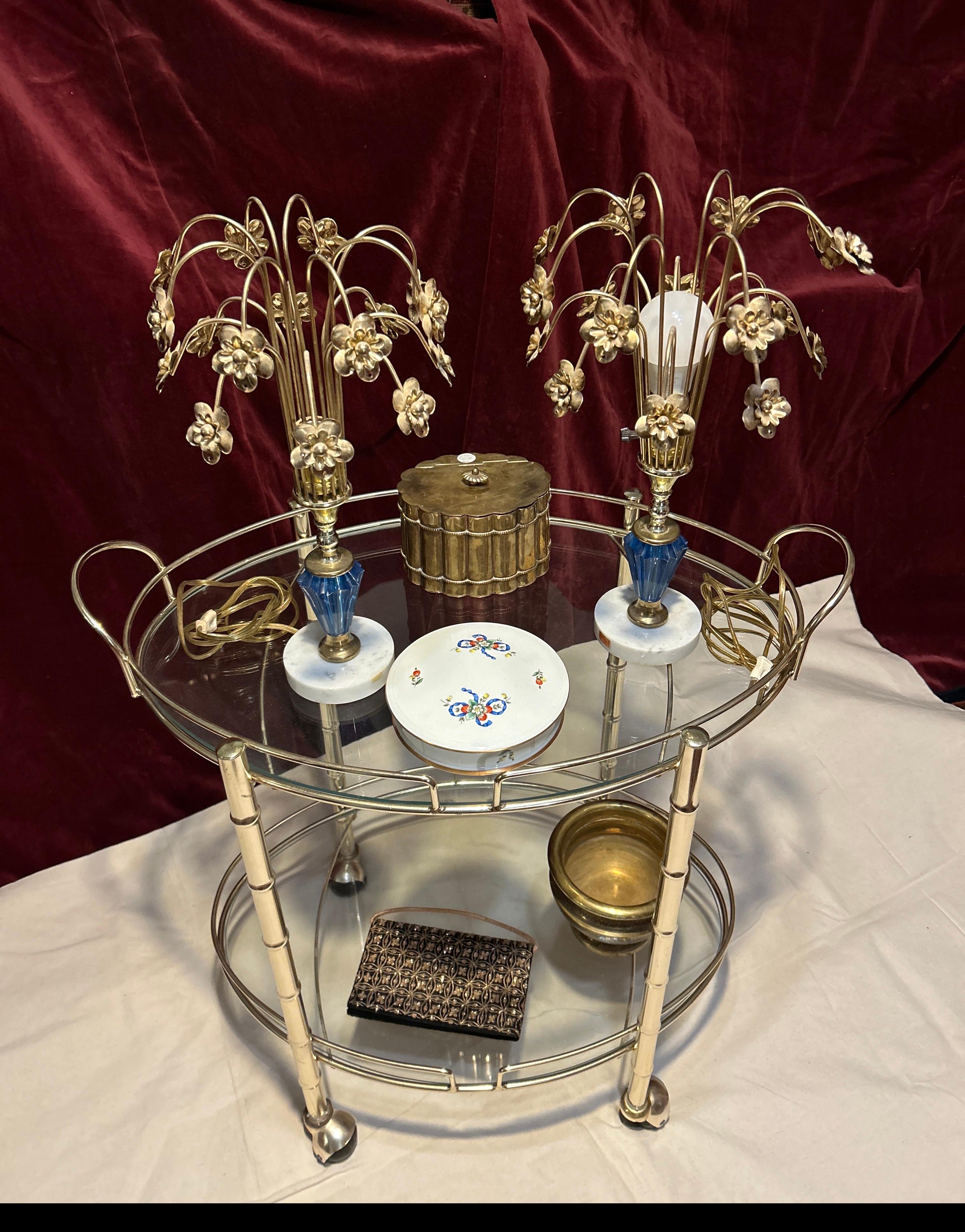 Mid Century Hollywood Regency Brass Bamboo Motif Circular Bar Cart On Casters For Sale 9