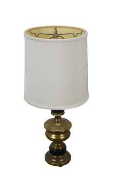 Mid Century Hollywood Regency Brass Black Banded Enameled Table Lamp 23"