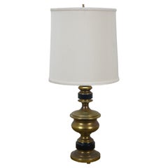 Mid Century Hollywood Regency Brass Black Banded Enameled Table Lamp 23"