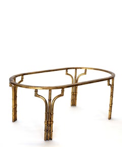 Mid Century Hollywood Regency Brass Coffee Table of Bamboo Form, with Glass Top