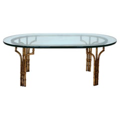 Mid Century Hollywood Regency Brass Coffee Table of Bamboo Form, with Glass Top