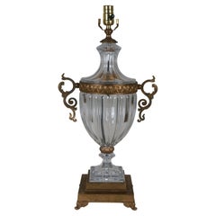 Vintage Mid Century Hollywood Regency Brass & Crystal Trophy Urn Table Lamp 25"