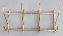 Mid-Century Hollywood Regency Brass Faux Bamboo Coat & Hat Rack