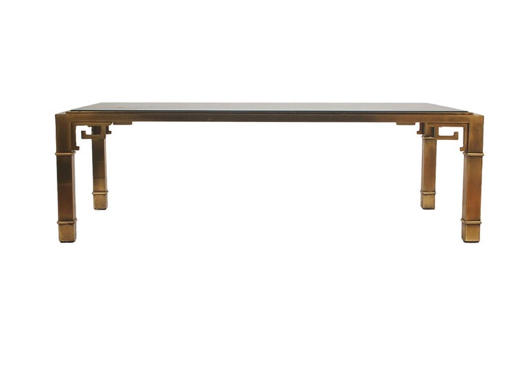 Late 20th Century Mid Century Hollywood Regency Brass & Glass Cocktail Table by Mastercraft