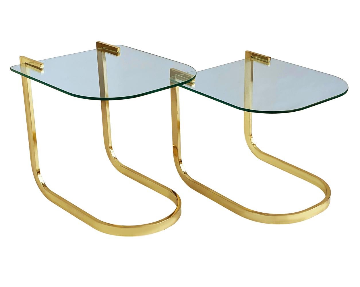 Midcentury Hollywood Regency Brass & Glass Nesting Tables or End Tables For Sale 5