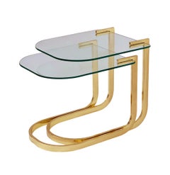 Midcentury Hollywood Regency Brass & Glass Nesting Tables or End Tables