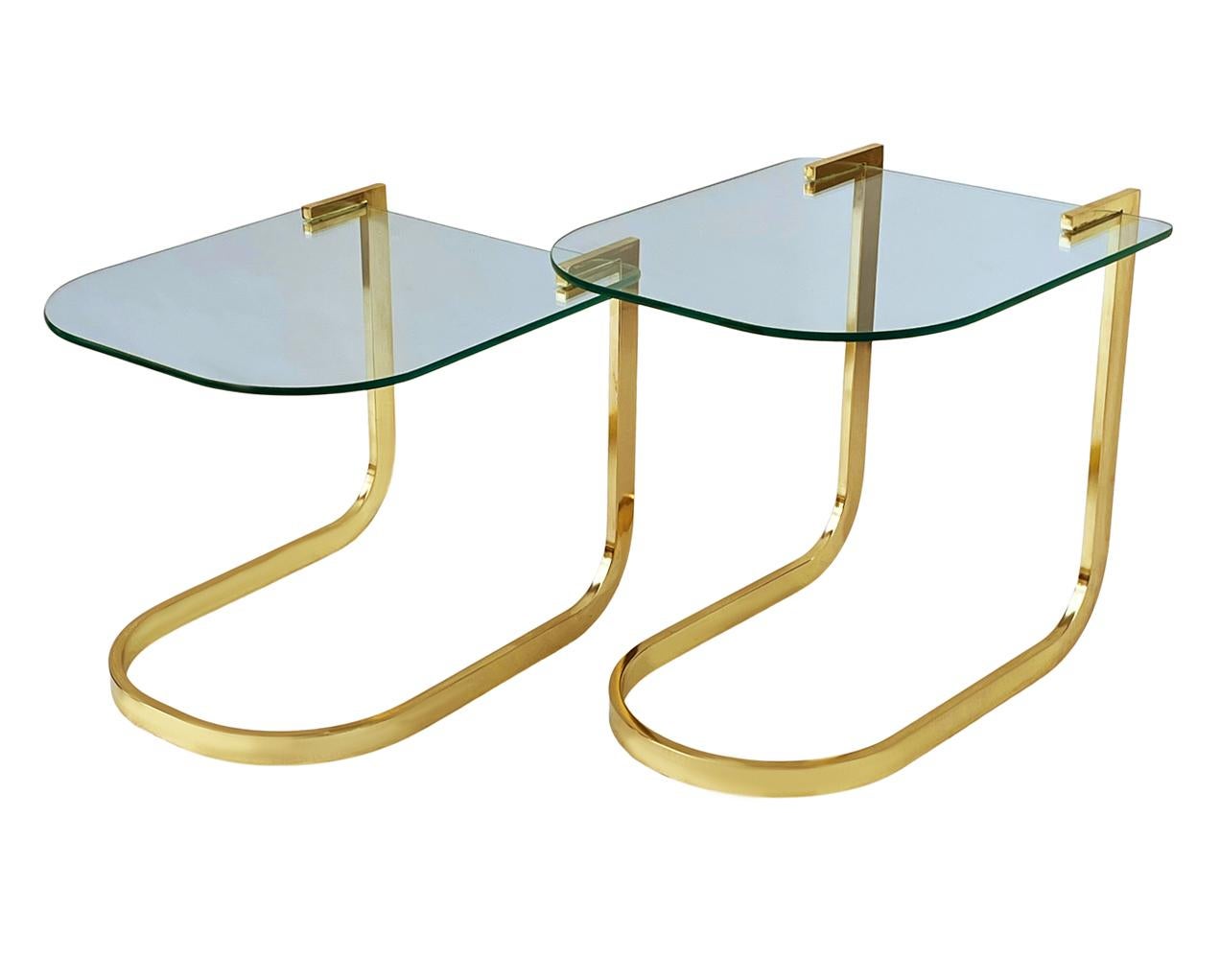 Midcentury Hollywood Regency Brass & Glass Nesting Tables or End Tables In Good Condition For Sale In Philadelphia, PA