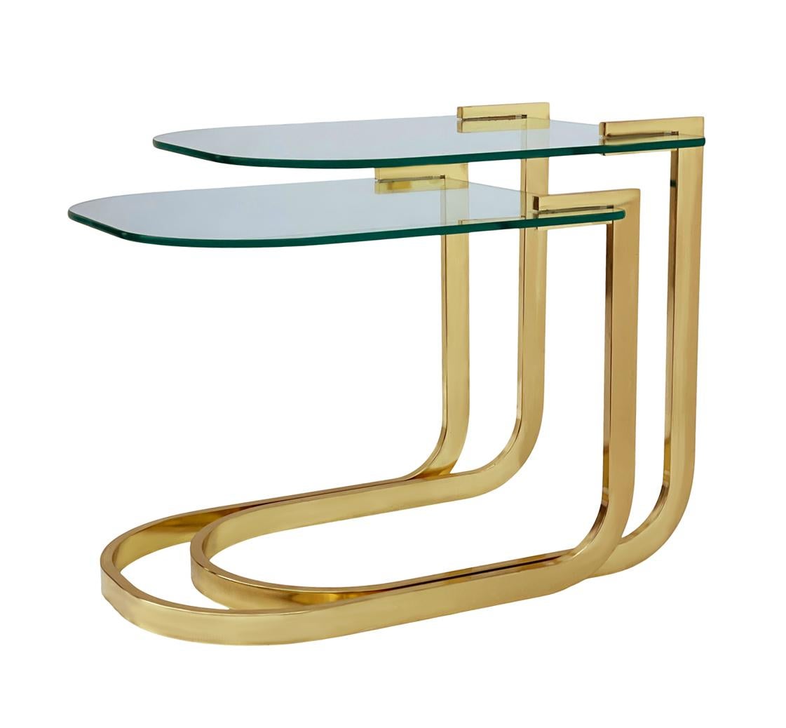 Midcentury Hollywood Regency Brass & Glass Nesting Tables or End Tables For Sale 1