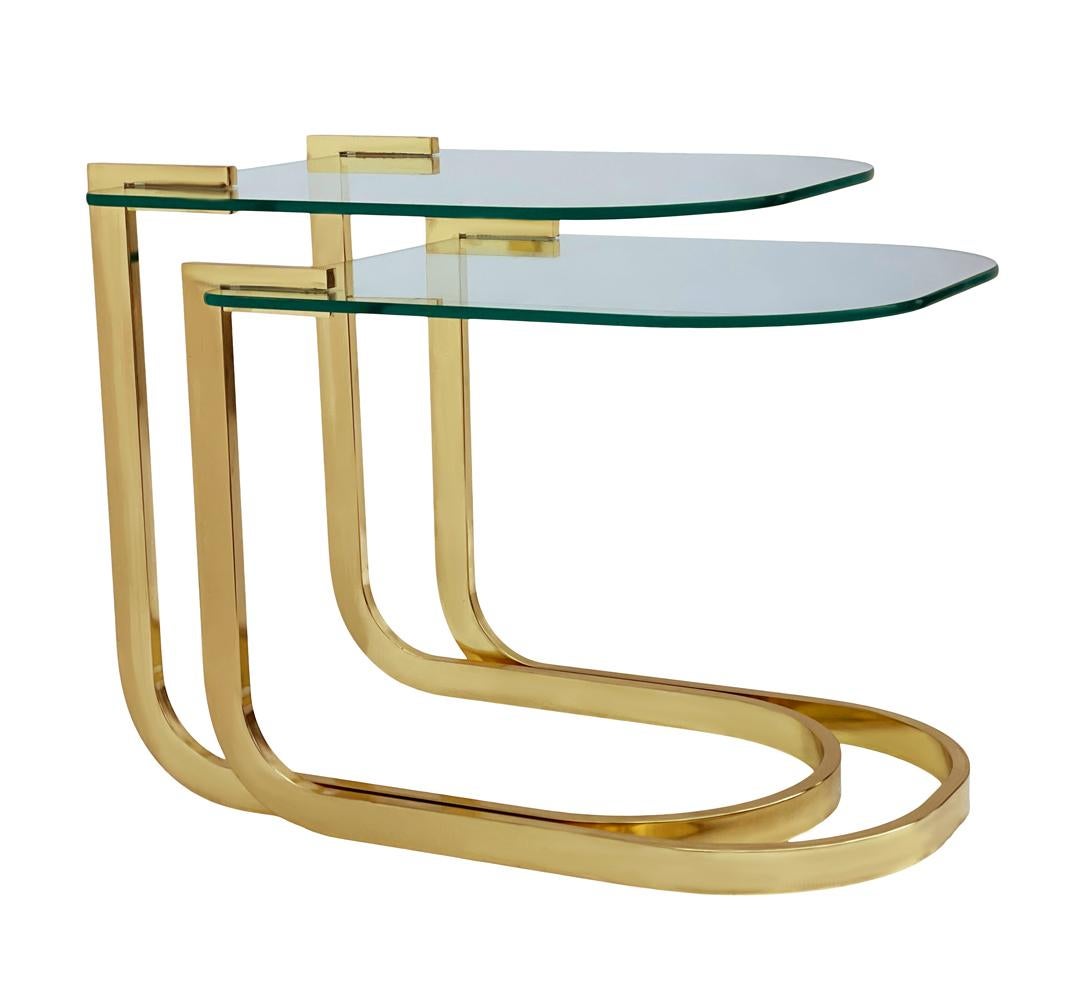 Midcentury Hollywood Regency Brass & Glass Nesting Tables or End Tables For Sale 3