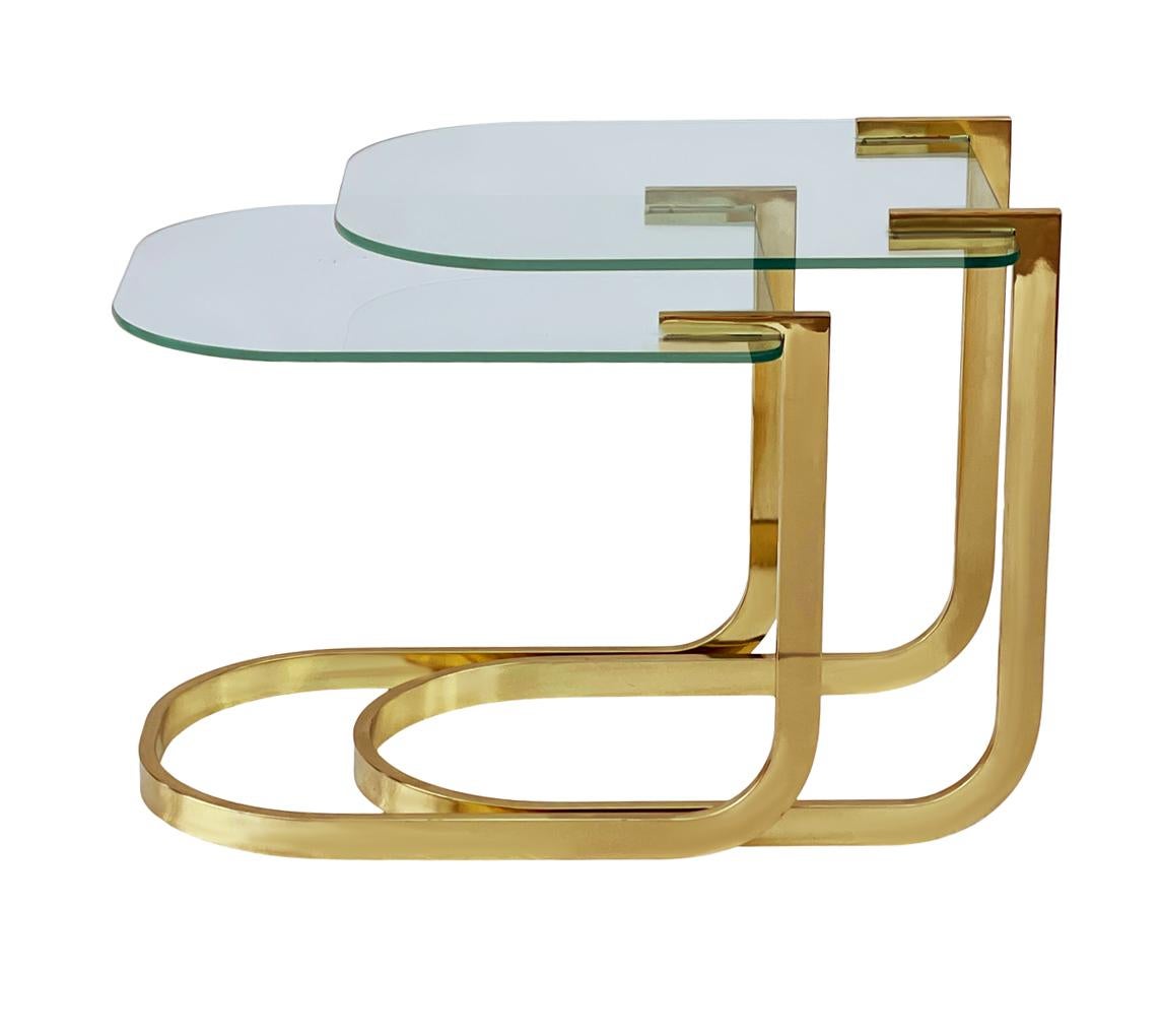 Midcentury Hollywood Regency Brass & Glass Nesting Tables or End Tables For Sale 4