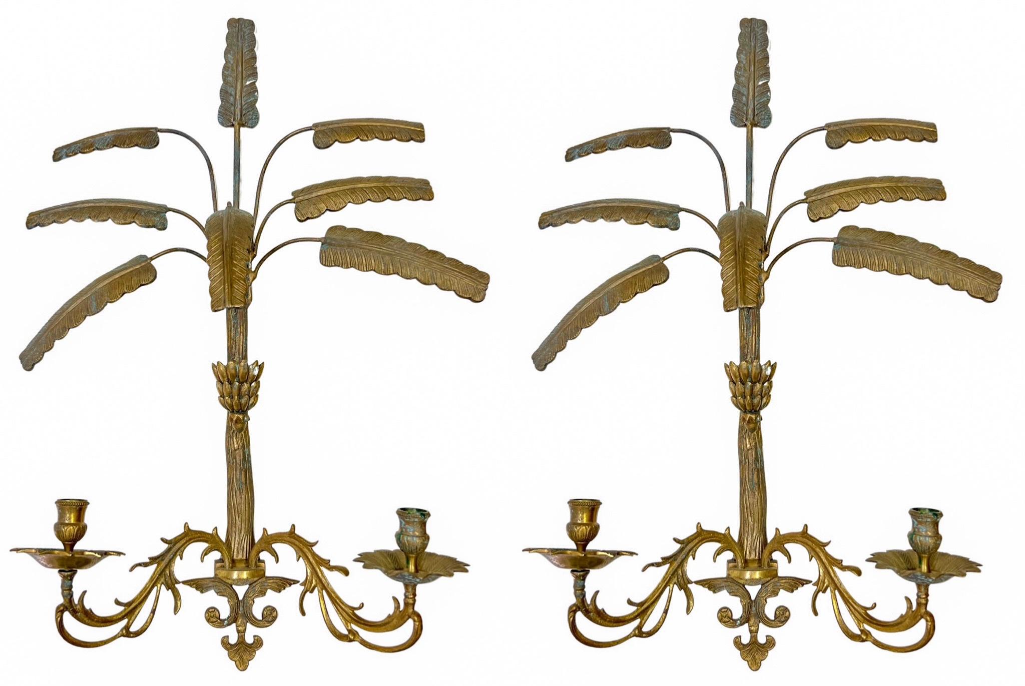 Mid-Century Hollywood Regency Brass Palm Leaf / Frond Sconces, Pair For Sale 2