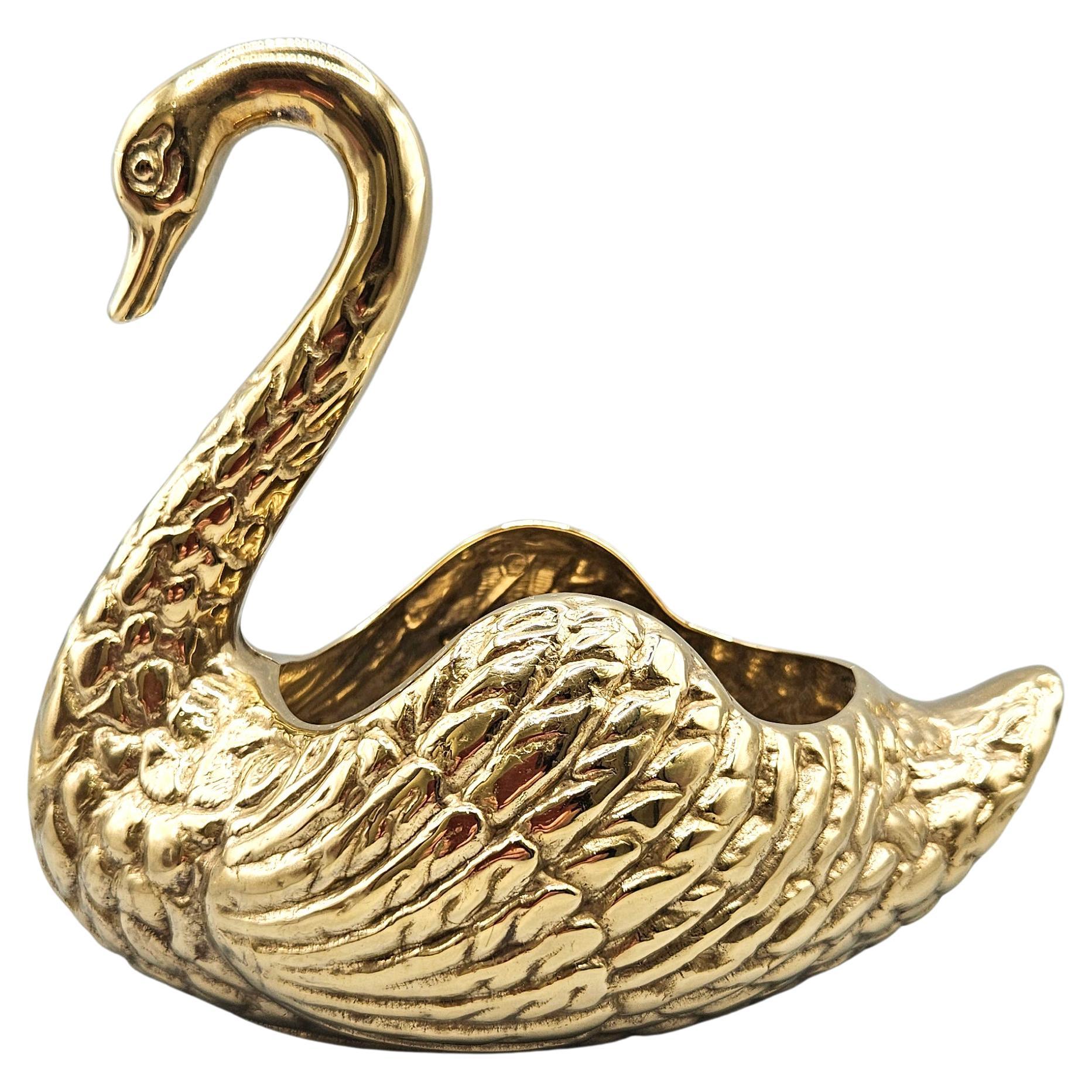 Mid Century Hollywood Regency Brass Swan Planter / Jardinière, France. c. 1950