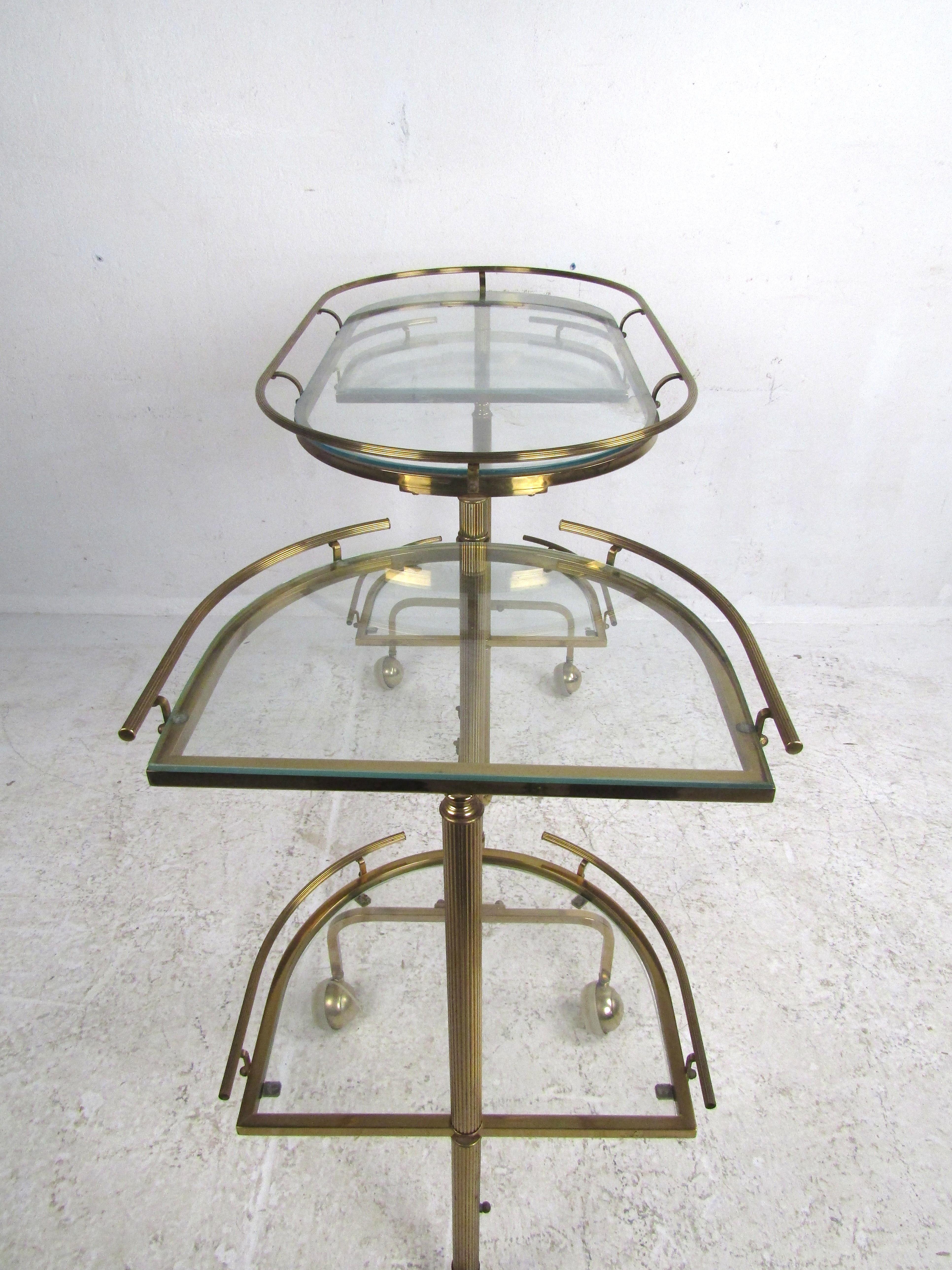 Midcentury Hollywood Regency Brass Swivel Bar Cart 4