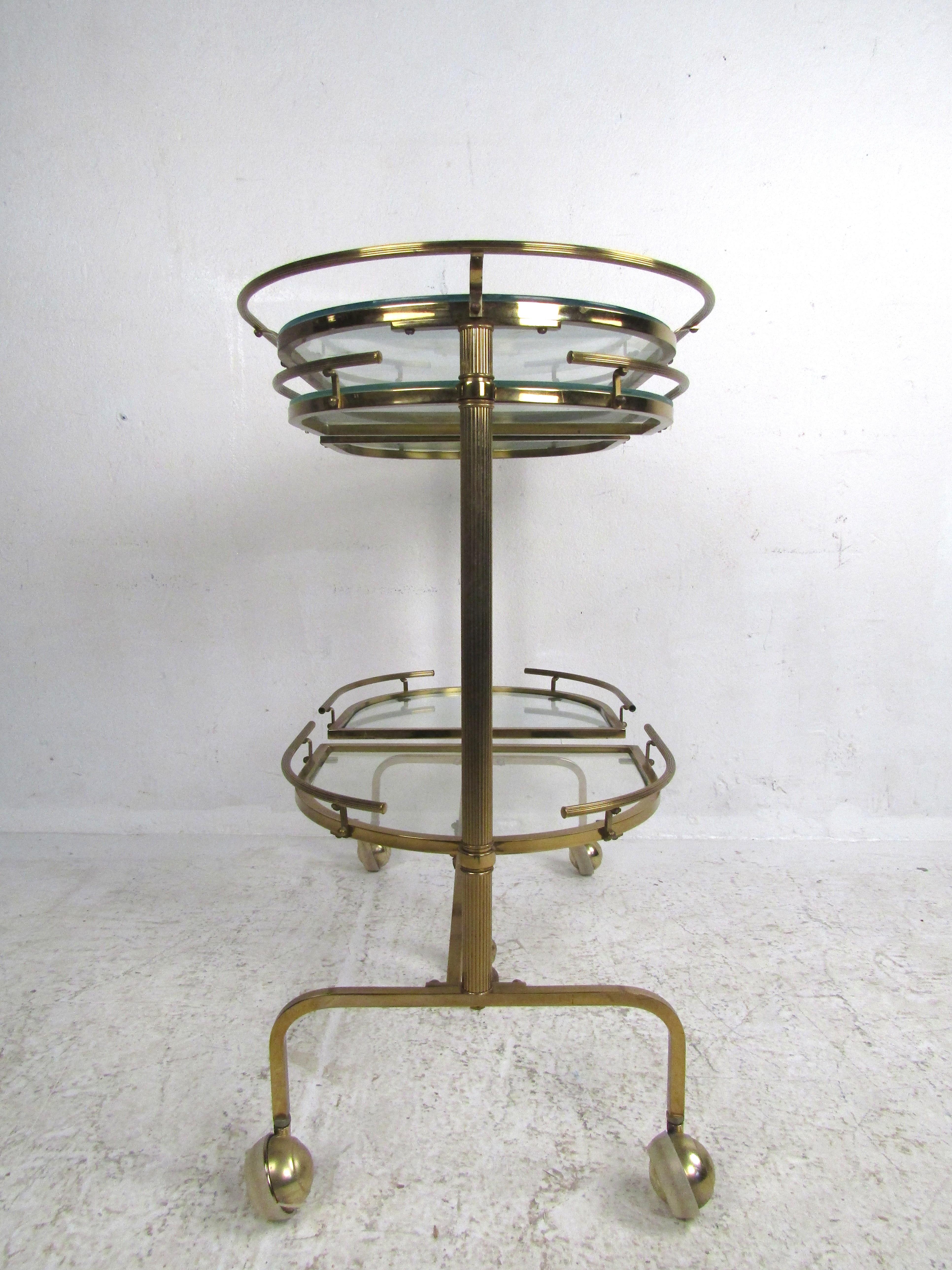 Midcentury Hollywood Regency Brass Swivel Bar Cart 5