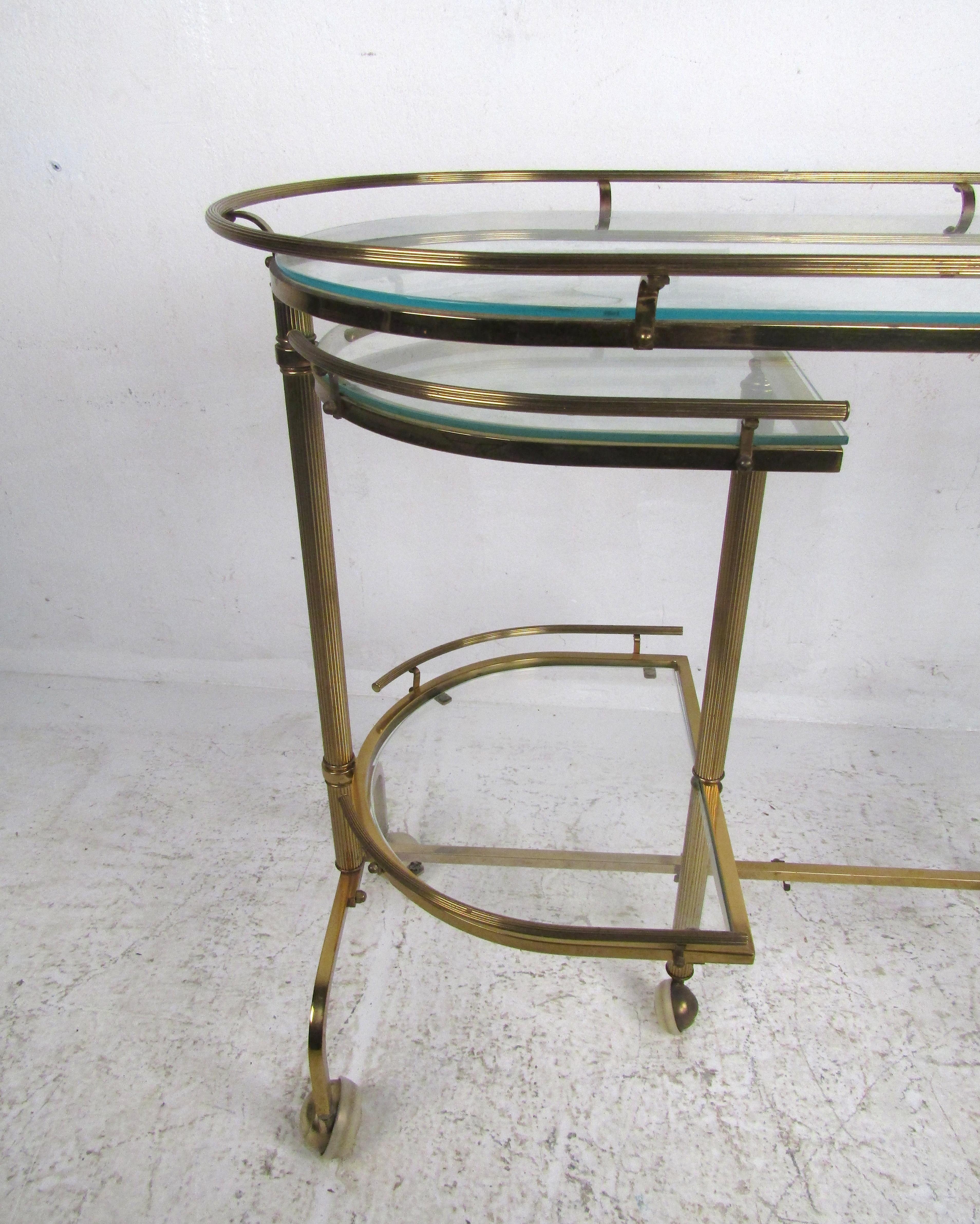 Midcentury Hollywood Regency Brass Swivel Bar Cart 7