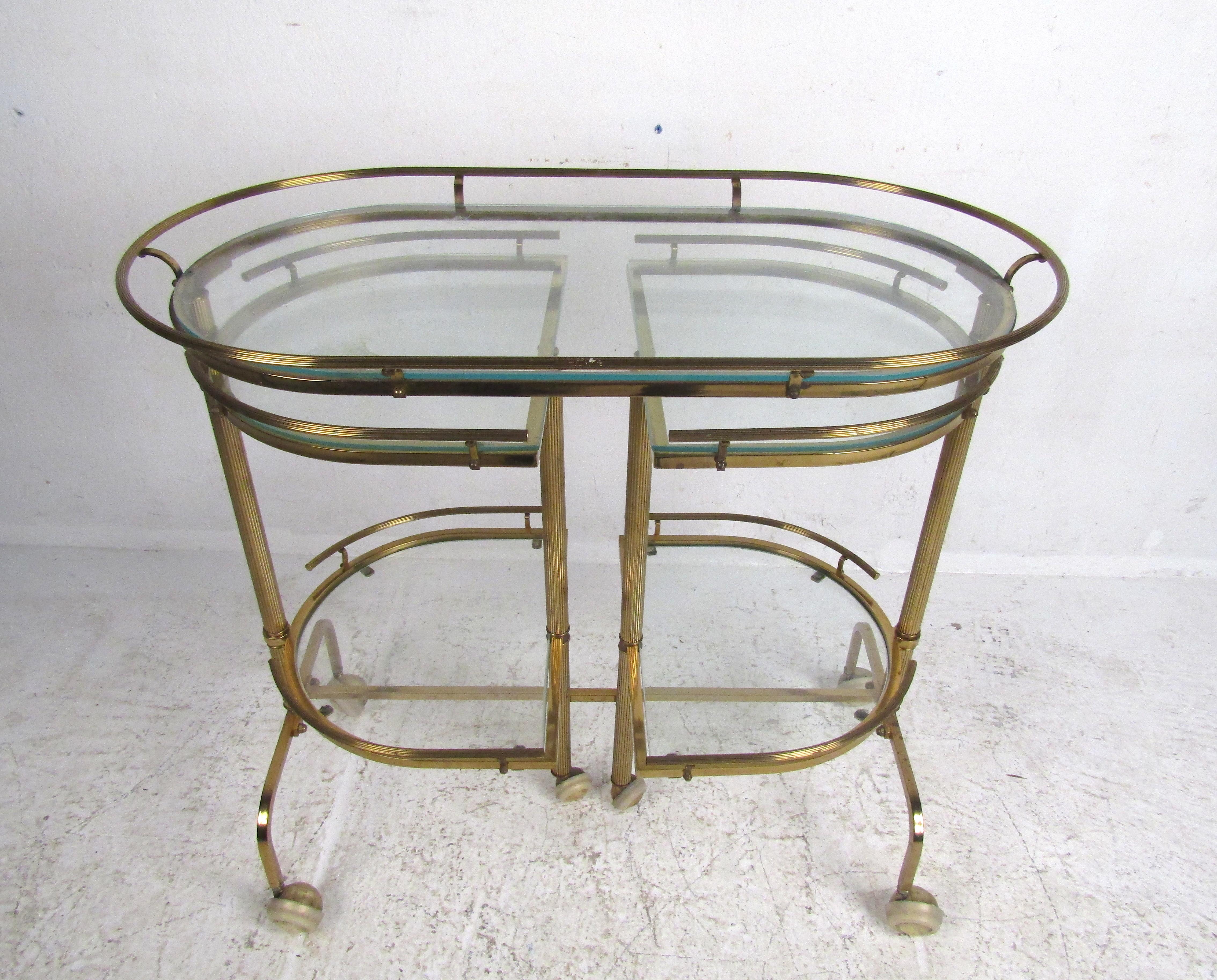 Unknown Midcentury Hollywood Regency Brass Swivel Bar Cart