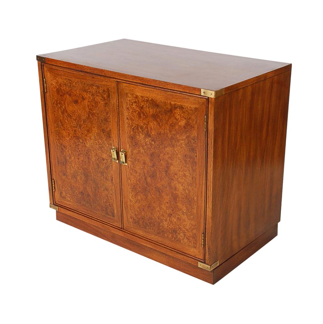 Brass Midcentury Hollywood Regency Burl Wood Nightstands, End Tables, or Cabinets