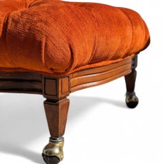 Mid-Century Hollywood Regency Burnt Orange Corduroy Tufted Ottomans, Pair