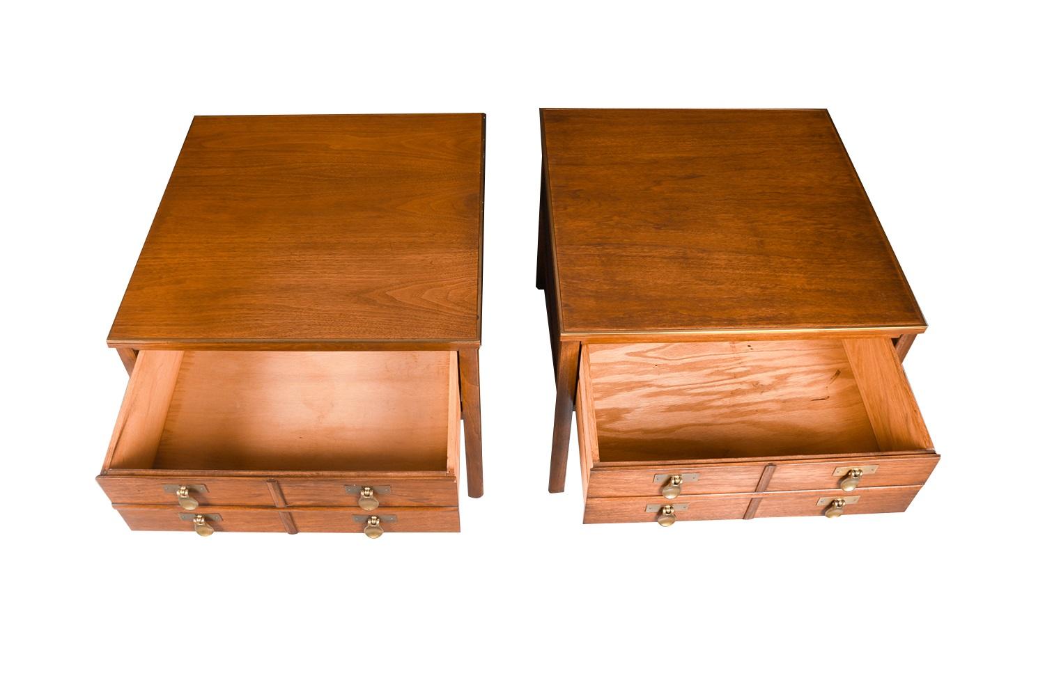 American Mid Century Hollywood Regency Campaign Style End Tables Pair For Sale