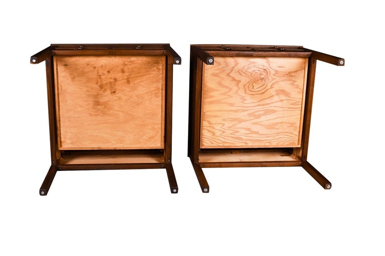 Mid Century Hollywood Regency Campaign Style End Tables Pair For Sale 1