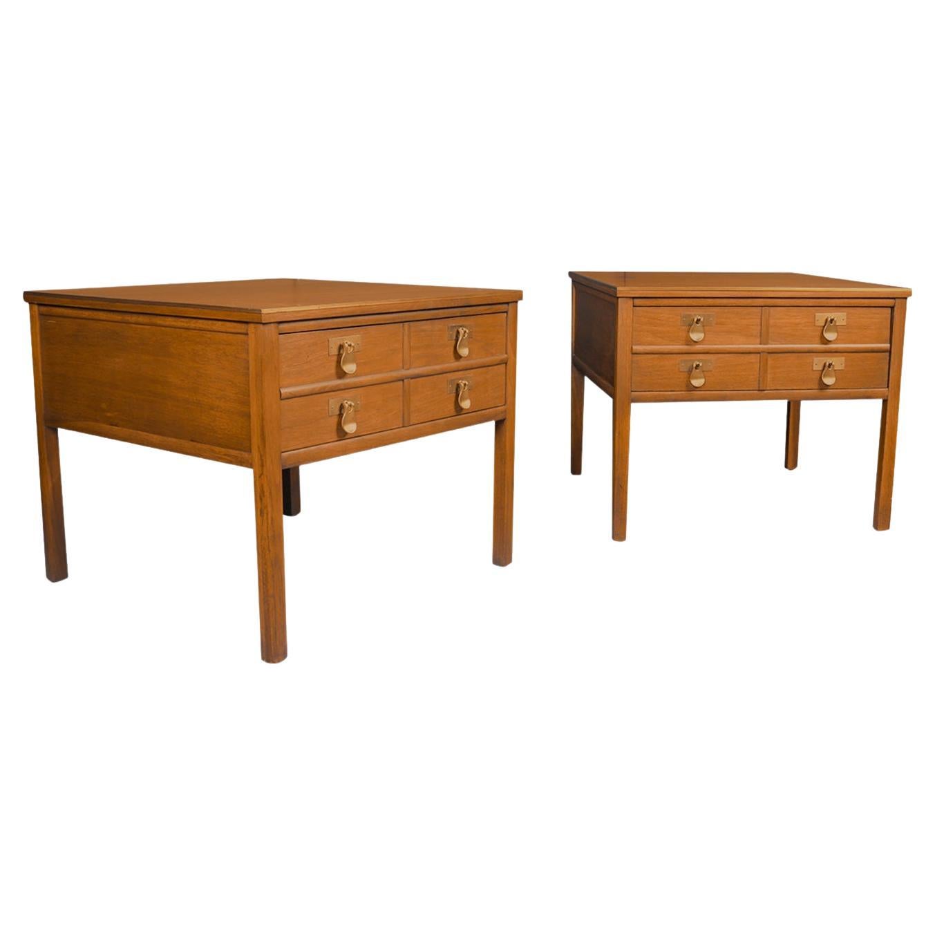 Mid Century Hollywood Regency Campaign Style End Tables Pair For Sale