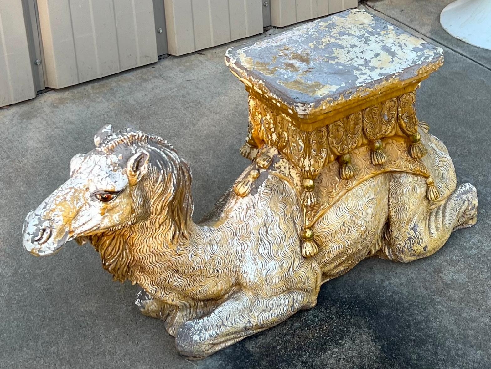 North American Mid-Century Hollywood Regency Cast Camel Garden Seat Or Stool